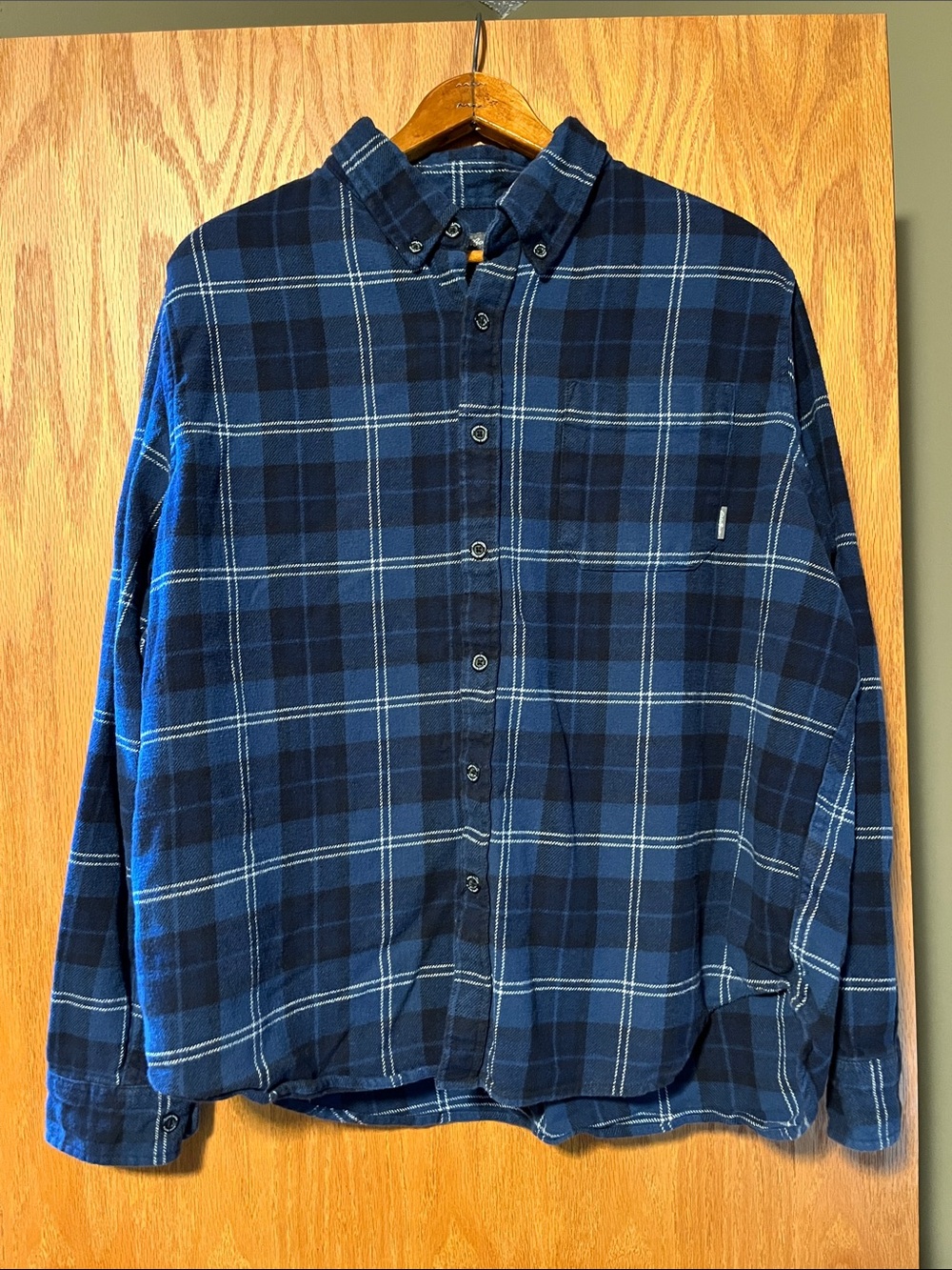 Eddie Bauer Navy and Light Blue Plaid Flannel Shirt
